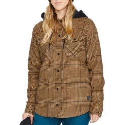 Volcom Womens Hooded Flannel Snowboard Jacket - Caramel
