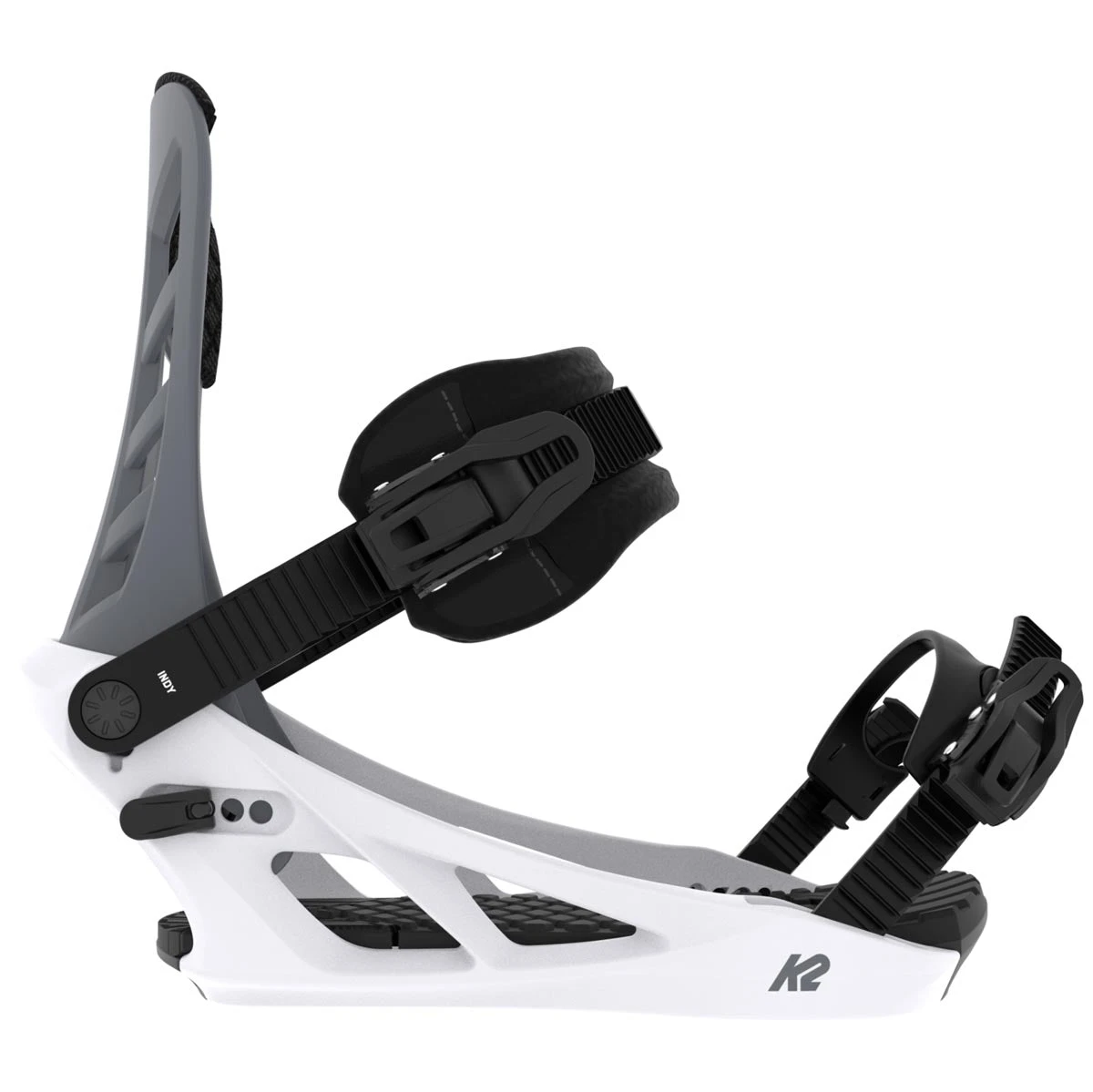 K2 Indy 2024 Snowboard Bindings - Grey/White - Image 3
